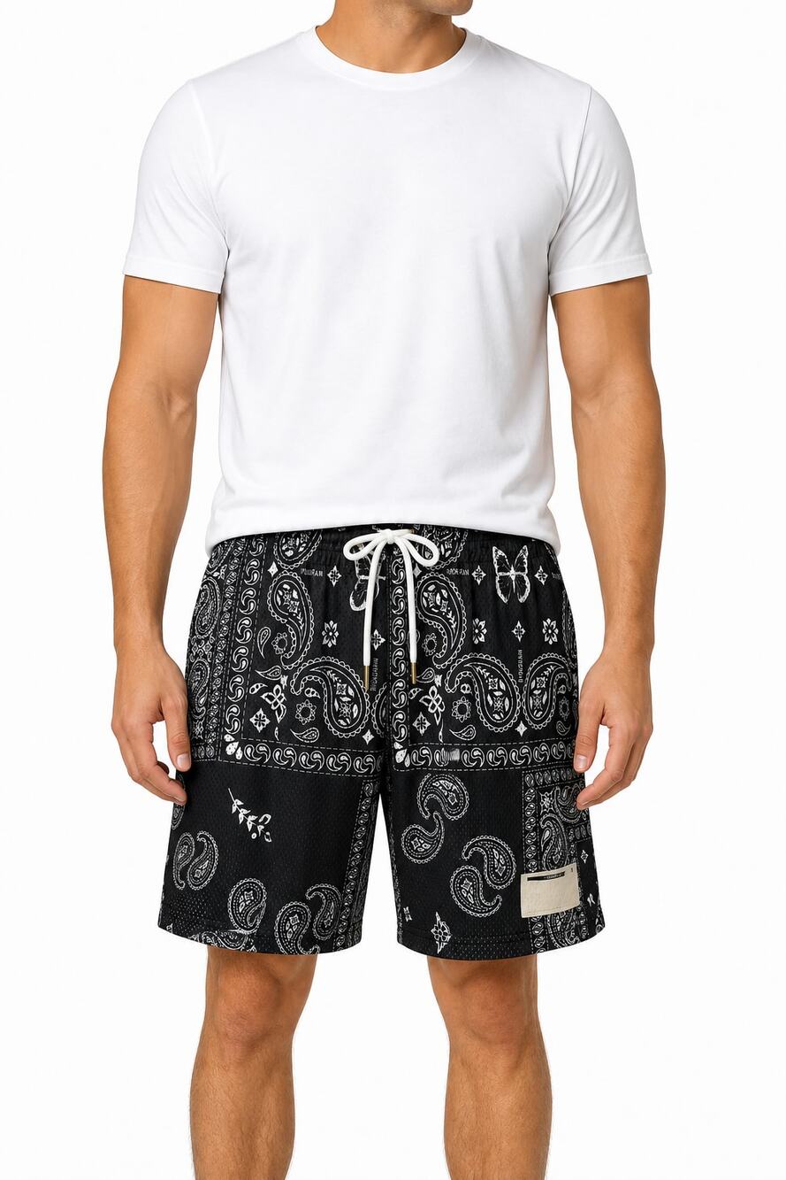 Ryoko Rain Original Black Paisley Mesh Basketball Shorts Large Unisex Streetwear